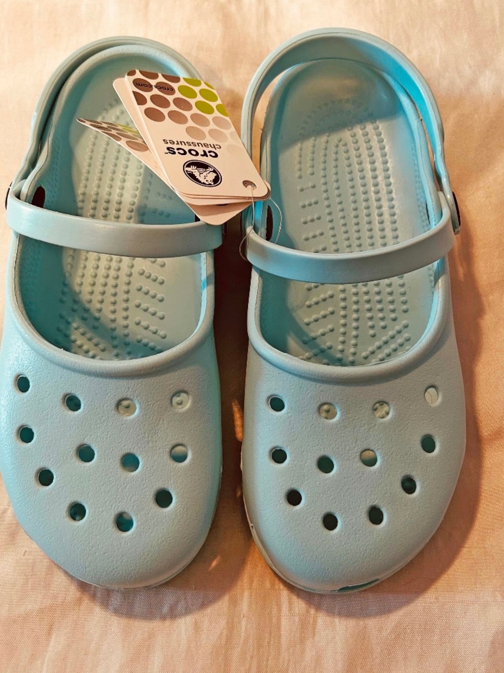 CROCS, MARY JANES, SEA FOAM, SIZE W7, TWO STRAPS, LIMITED EDITION, MADE IN CANAD